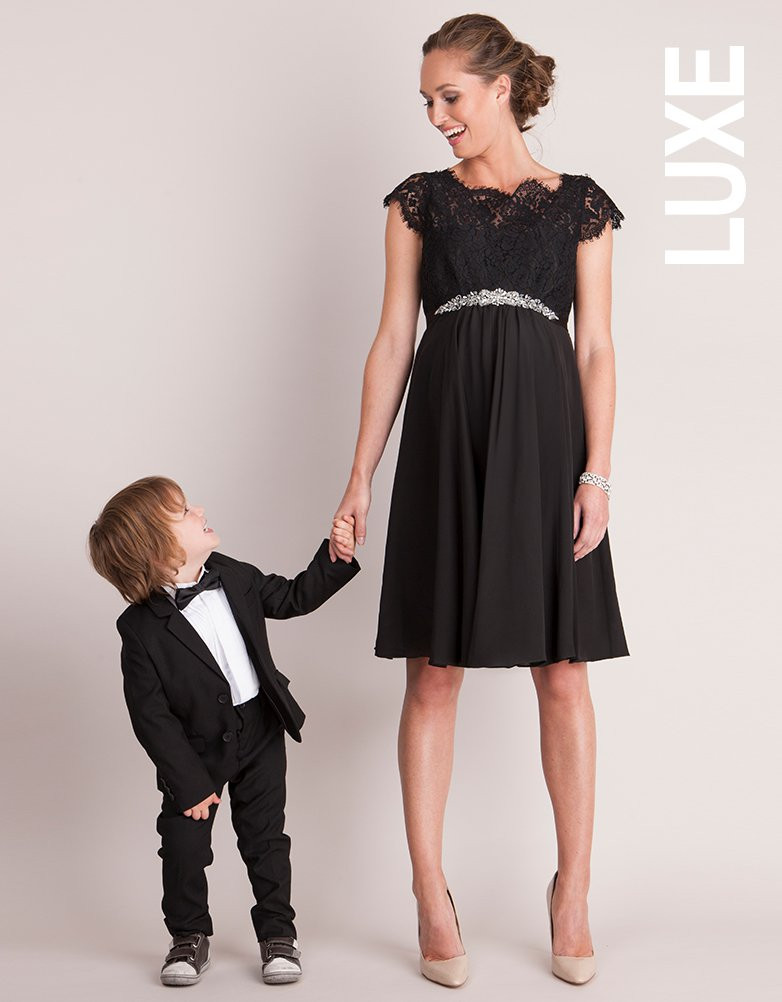 Luxe Lydia Black Silk & Eyelash Lace Maternity Dress - hautemama