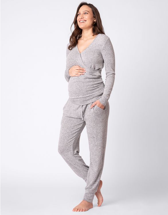 Maternity Nursing Pyjamas Loungewear Set In Blue Grey